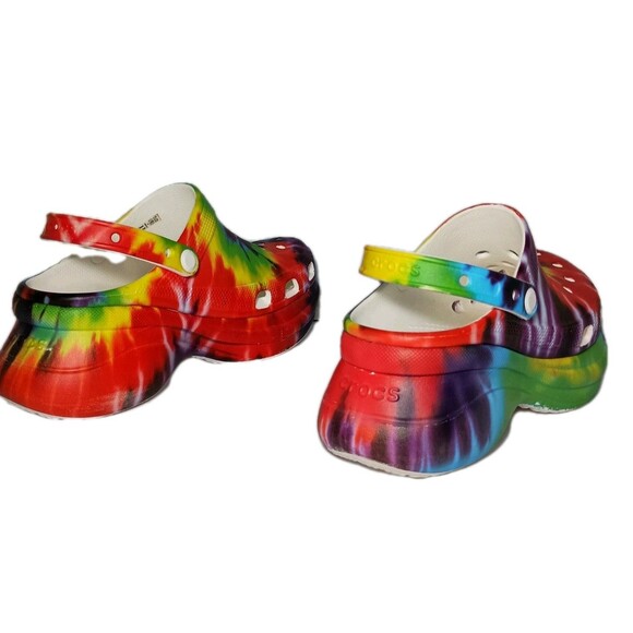 CROCS Classic Bae Platform Clogs Women Size 10 Multi Color Tie Dye 206902 NWOT - Picture 4 of 16